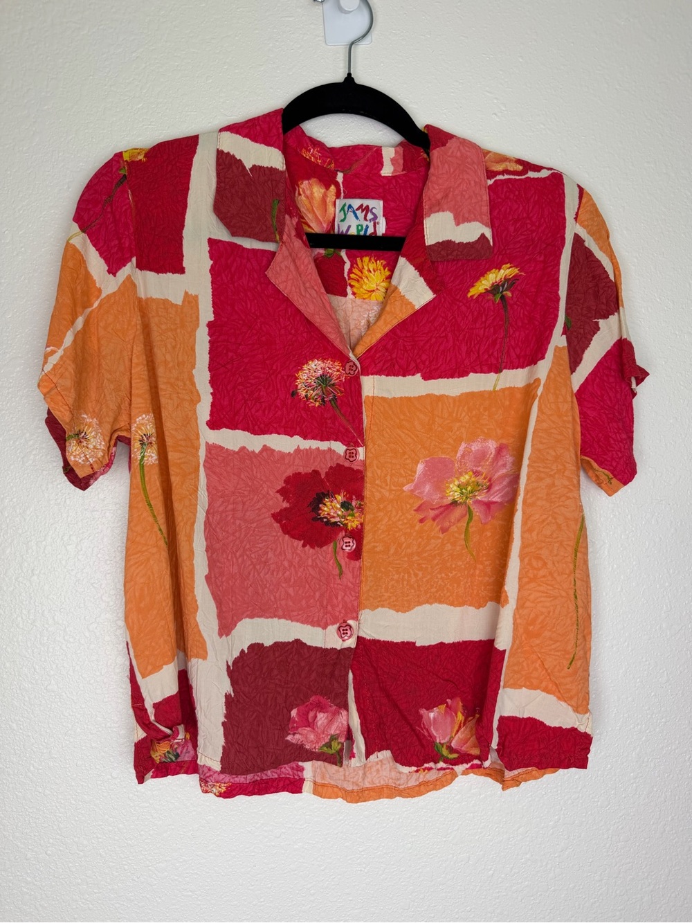 Vintage JAMS WORLD Hawaii Heartbreak Floral Button Front Top XL